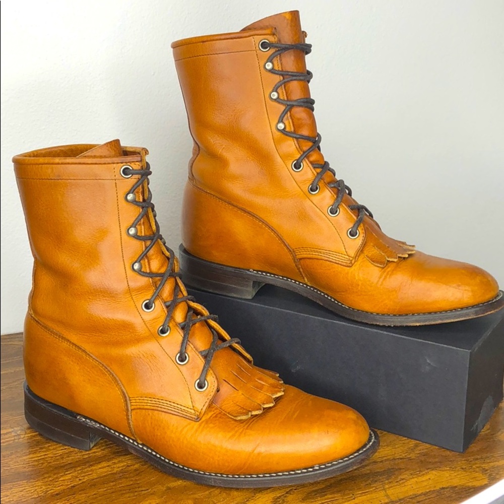 VTG Leather Justin Roper lace ups Boots Men’s 8B